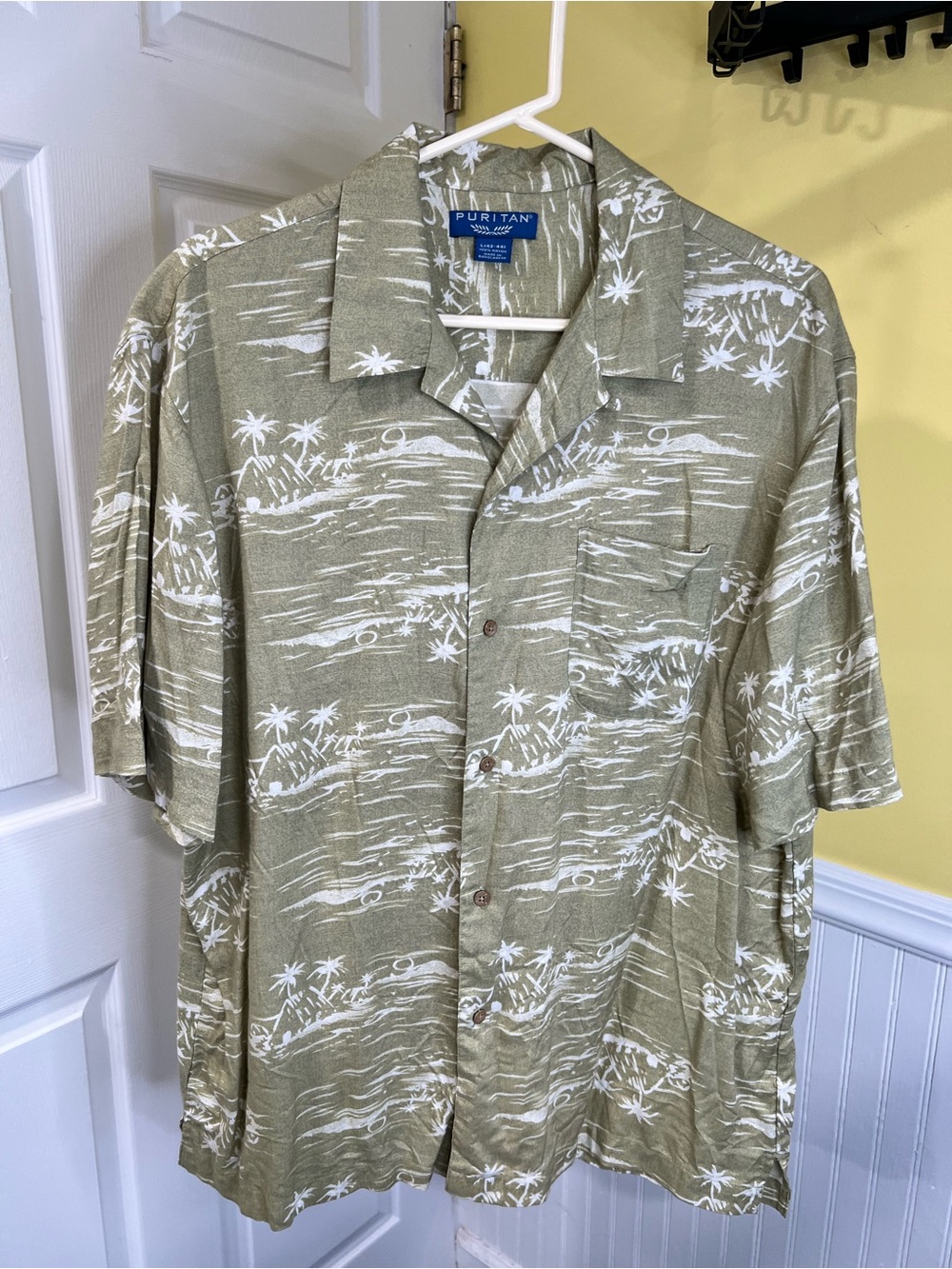 Puritan Olive & White Tropical Print Short-Sleeve Camp Shirt